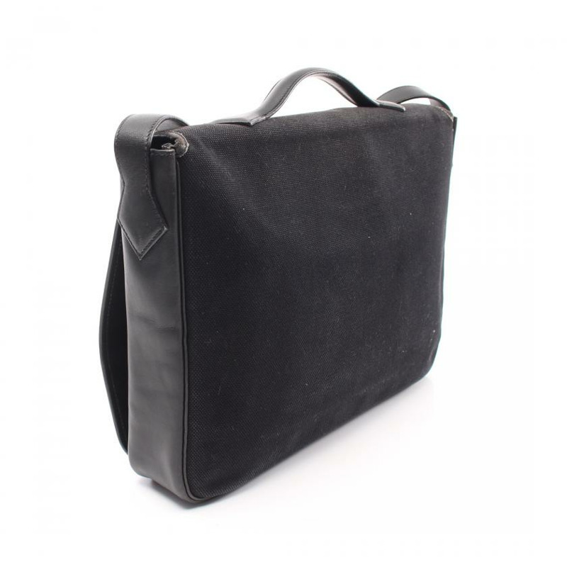 【日本直送】中古HERMES[B]Victoria 帆布肩包 真皮 黑色 銀色五金 兩用款 □H刻印-1