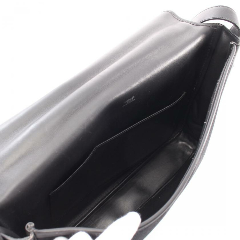 【日本直送】中古HERMES[B]Victoria 帆布肩包 真皮 黑色 銀色五金 兩用款 □H刻印-2