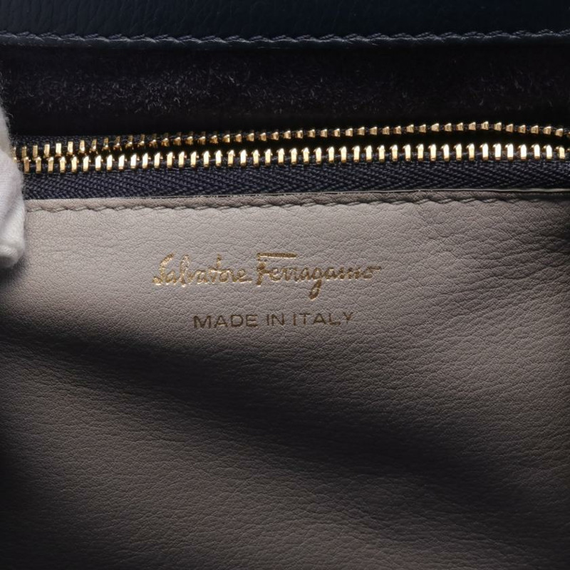 【日本直送】中古Salvatore Ferragamo[B]JET SET 真皮手提包 淺灰色 海軍藍 兩用款-3