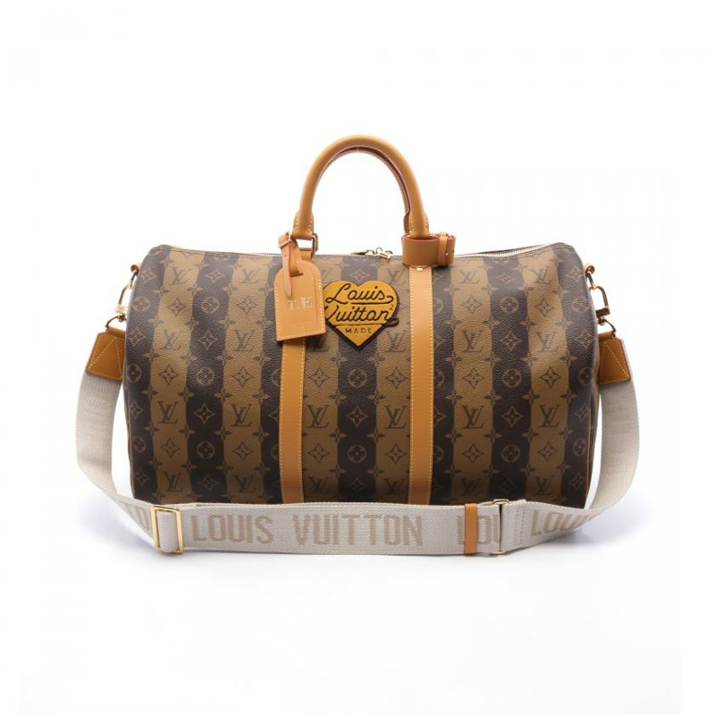 【日本直送】中古LOUIS VUITTON[A]LOUIS VUITTON × NIGO Keepall Bandouliere50 老花Reverse 波士頓包 PVC 真皮 棕色 米色 兩用款-0
