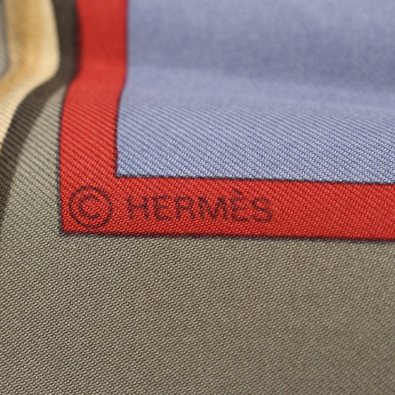 【日本直送】中古HERMES[B]方巾90 「The Pony Express」 絲巾 絲 灰綠色 多彩色-1
