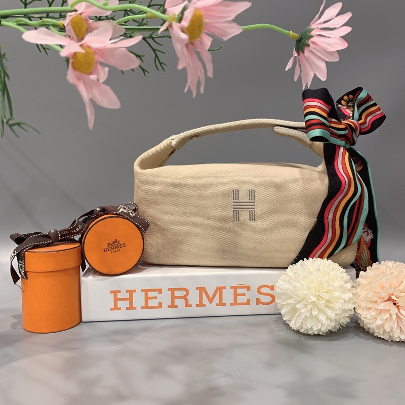 Hermes 愛馬仕 奶茶色TROUSSE 盥洗包/手提包/飯盒包/收納包/便當袋-0