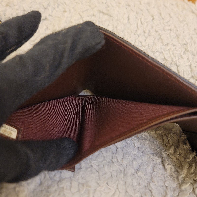 Chanel 香奈兒 黑銀羊皮三折錢包 短夾-9