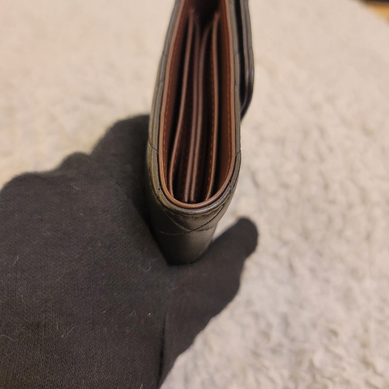 Chanel 香奈兒 黑銀羊皮三折錢包 短夾-13