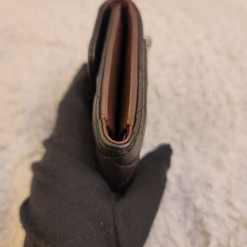 Chanel 香奈兒 黑銀羊皮三折錢包 短夾-14