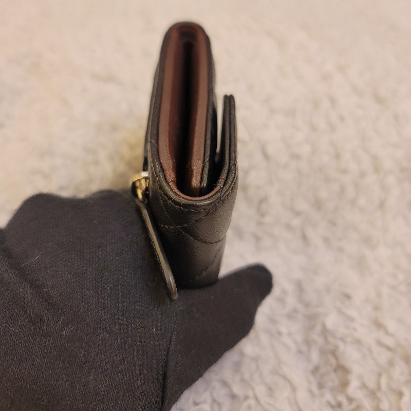 Chanel 香奈兒 黑銀羊皮三折錢包 短夾-15