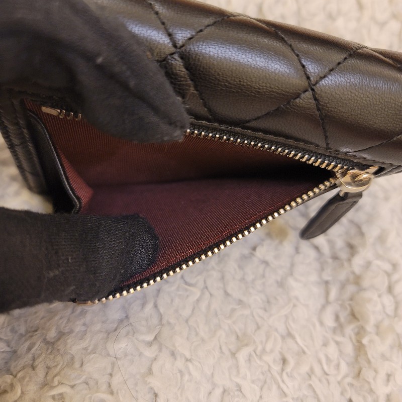 Chanel 香奈兒 黑銀羊皮三折錢包 短夾-17