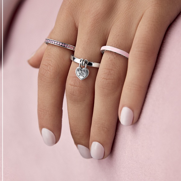 二手正品 Pandora潘朵拉 心型掛鎖戒指 #52-1