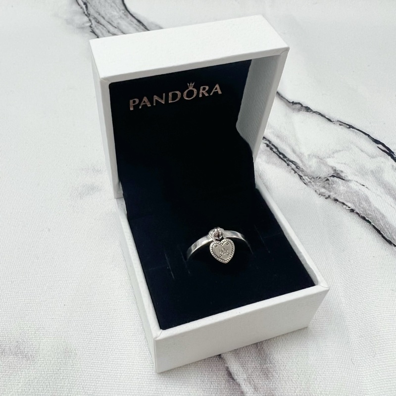 二手正品 Pandora潘朵拉 心型掛鎖戒指 #52-2