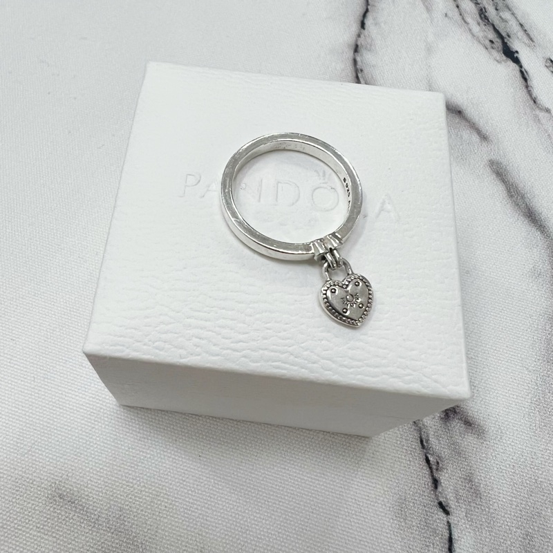 二手正品 Pandora潘朵拉 心型掛鎖戒指 #52-3