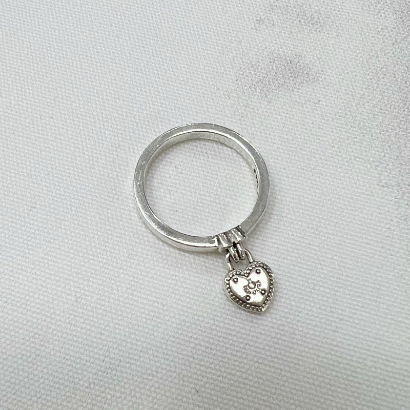 二手正品 Pandora潘朵拉 心型掛鎖戒指 #52-4