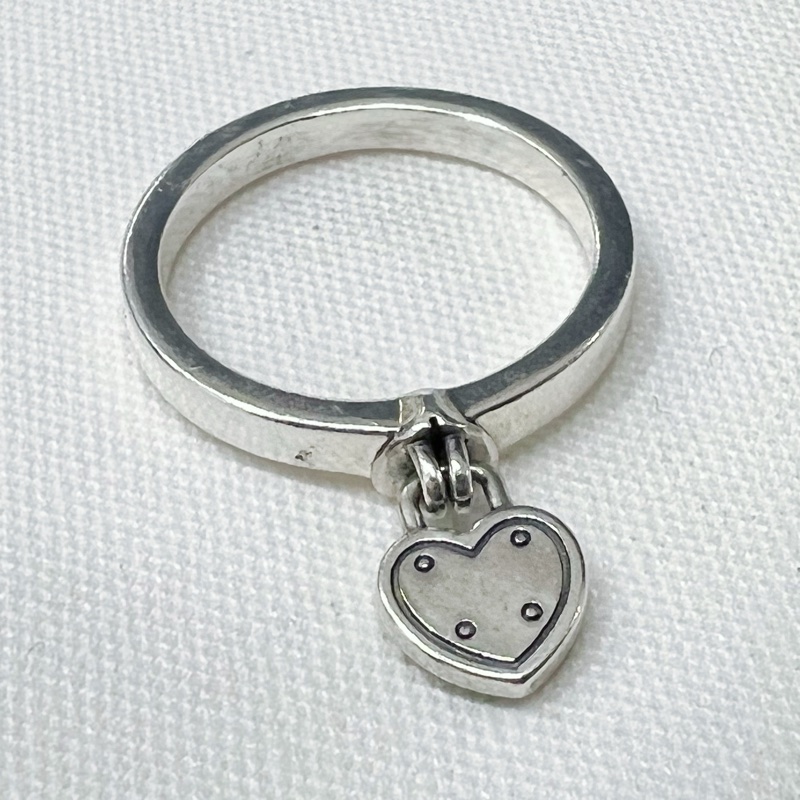 二手正品 Pandora潘朵拉 心型掛鎖戒指 #52-7
