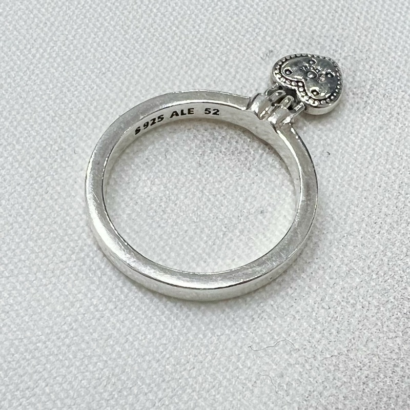 二手正品 Pandora潘朵拉 心型掛鎖戒指 #52-8