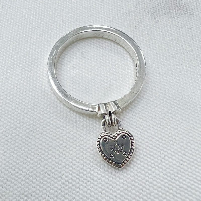 二手正品 Pandora潘朵拉 心型掛鎖戒指 #52-9