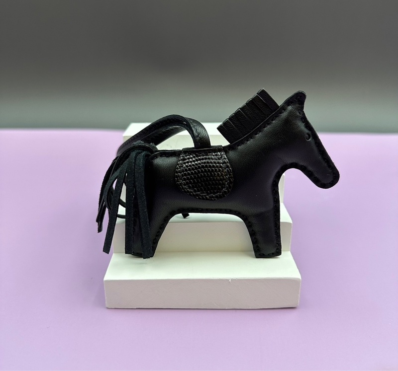 Hermès PM蜥蜴皮拼接限量黑馬吊飾-0
