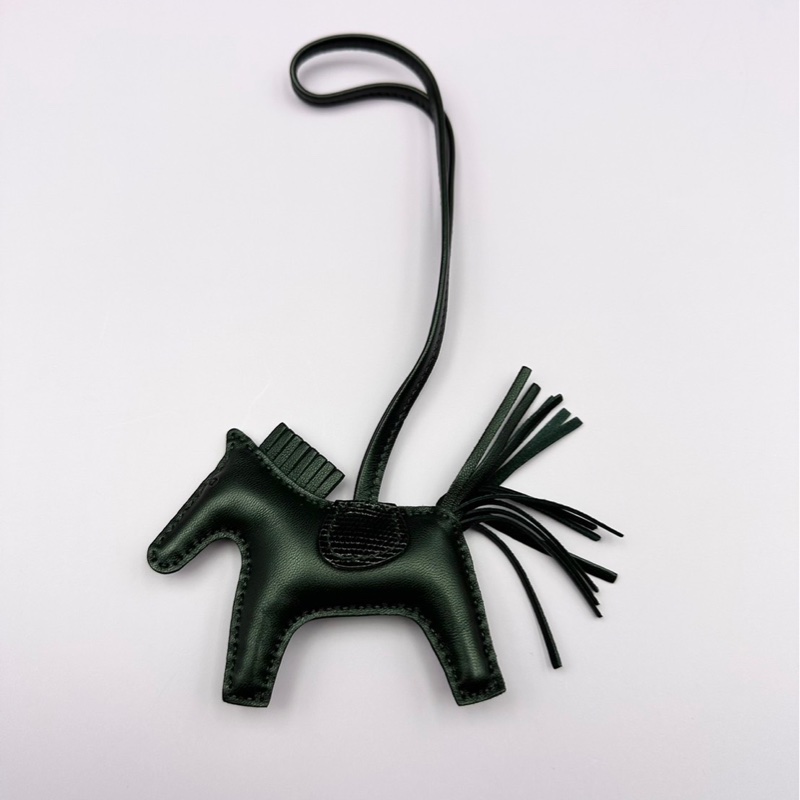 Hermès PM蜥蜴皮拼接限量黑馬吊飾-2