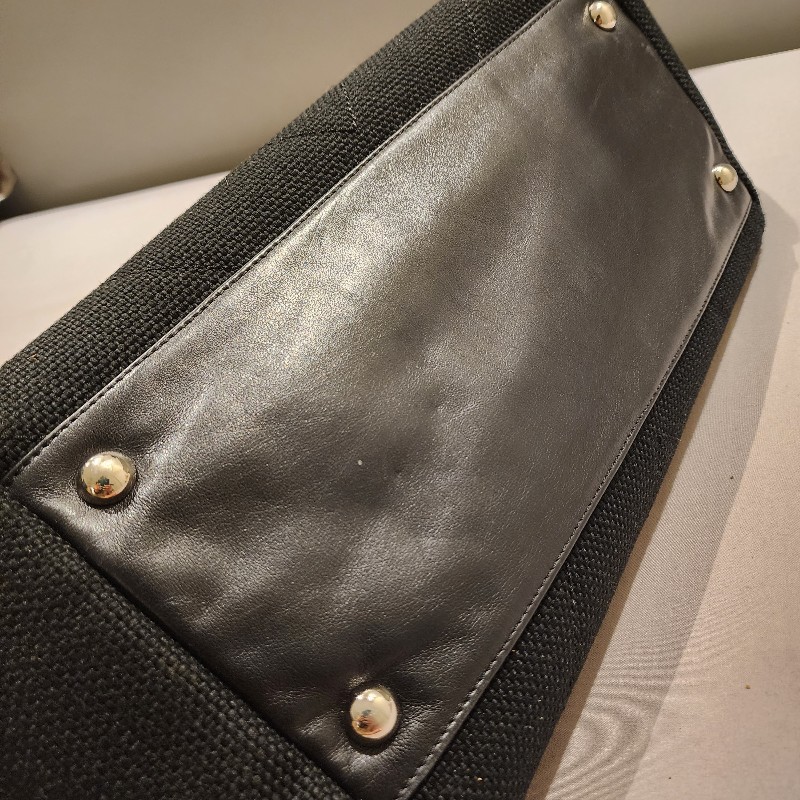 小週末甜價/日本中古真品chanel vintage 大款帆布v縫線logo吊飾子母托特包-4