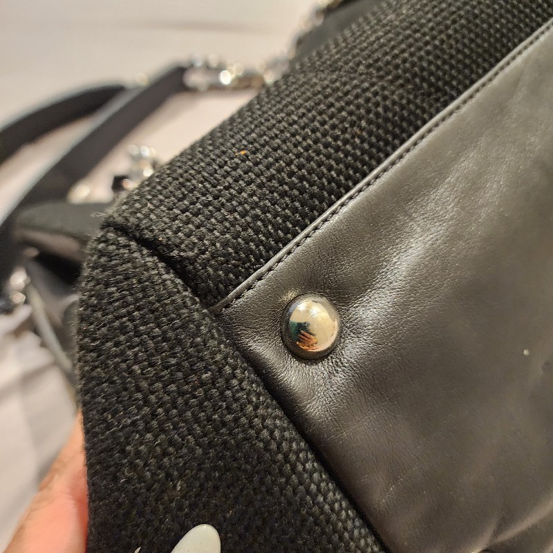 小週末甜價/日本中古真品chanel vintage 大款帆布v縫線logo吊飾子母托特包-5