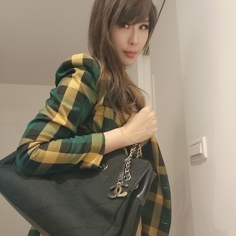 小週末甜價/日本中古真品chanel vintage 大款帆布v縫線logo吊飾子母托特包-14