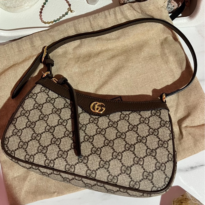 GUCCI 古馳 Ophidia GG 經典雙G LOGO緹花拼接手提包肩背包腋下包(駝)-0