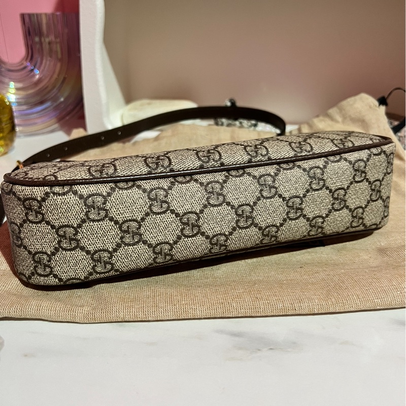 GUCCI 古馳 Ophidia GG 經典雙G LOGO緹花拼接手提包肩背包腋下包(駝)-3