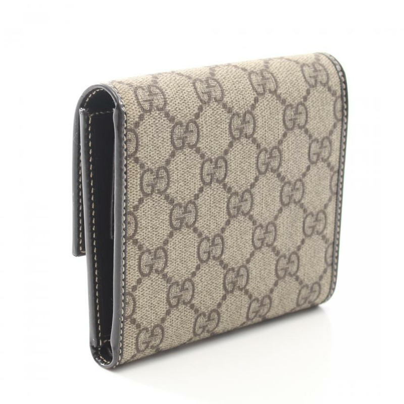 【日本直送】中古GUCCI[B]雙G SUPREME 對折錢包 雙子母扣錢包 PVC 釉面皮 米色 深棕色-1