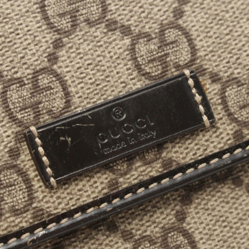 【日本直送】中古GUCCI[B]雙G SUPREME 對折錢包 雙子母扣錢包 PVC 釉面皮 米色 深棕色-3