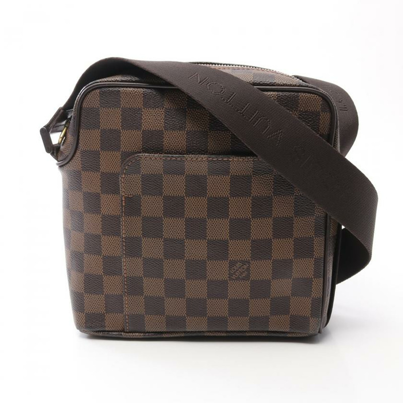 【日本直送】中古LOUIS VUITTON[B]Olav PM  烏黑色棋盤格 肩包 PVC 真皮 棕色-0