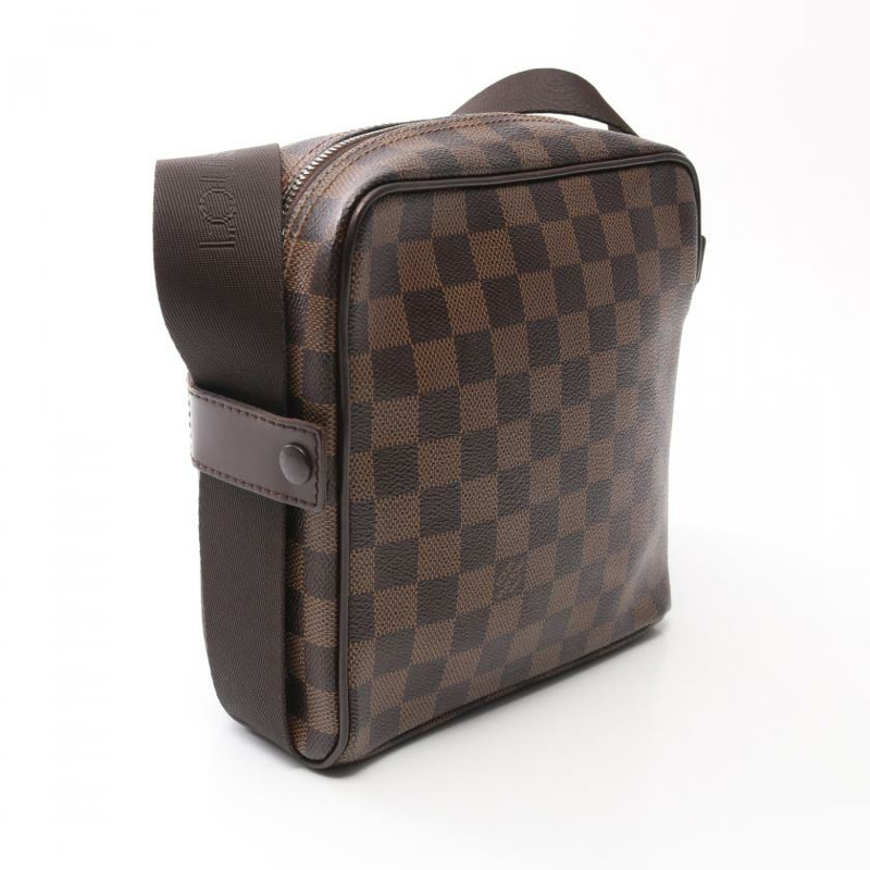 【日本直送】中古LOUIS VUITTON[B]Olav PM  烏黑色棋盤格 肩包 PVC 真皮 棕色-1