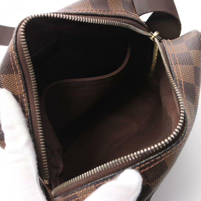 【日本直送】中古LOUIS VUITTON[B]Olav PM  烏黑色棋盤格 肩包 PVC 真皮 棕色-2