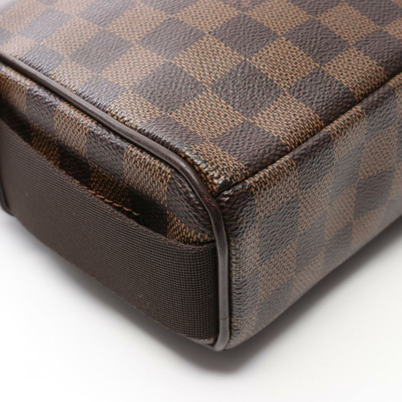 【日本直送】中古LOUIS VUITTON[B]Olav PM  烏黑色棋盤格 肩包 PVC 真皮 棕色-4