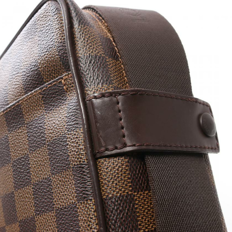 【日本直送】中古LOUIS VUITTON[B]Olav PM  烏黑色棋盤格 肩包 PVC 真皮 棕色-6