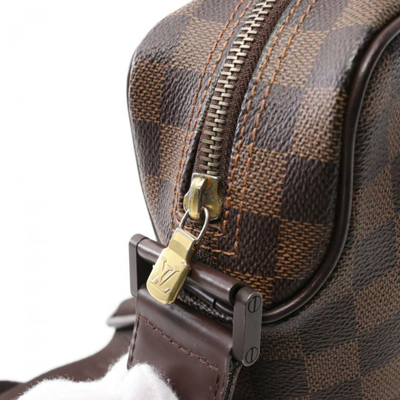 【日本直送】中古LOUIS VUITTON[B]Olav PM  烏黑色棋盤格 肩包 PVC 真皮 棕色-8