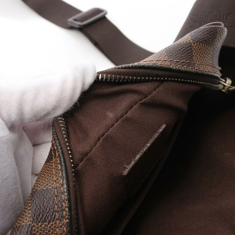 【日本直送】中古LOUIS VUITTON[B]Olav PM  烏黑色棋盤格 肩包 PVC 真皮 棕色-9