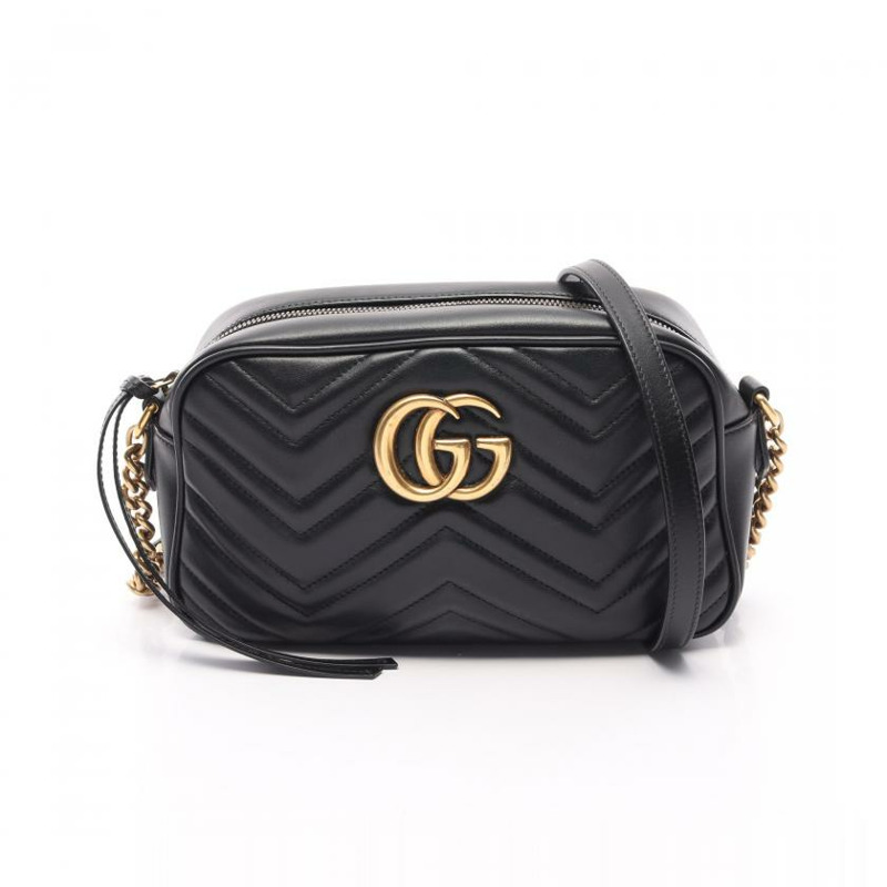 【日本直送】中古GUCCI[B]GG Marmont 鏈條真皮肩包 黑色-0