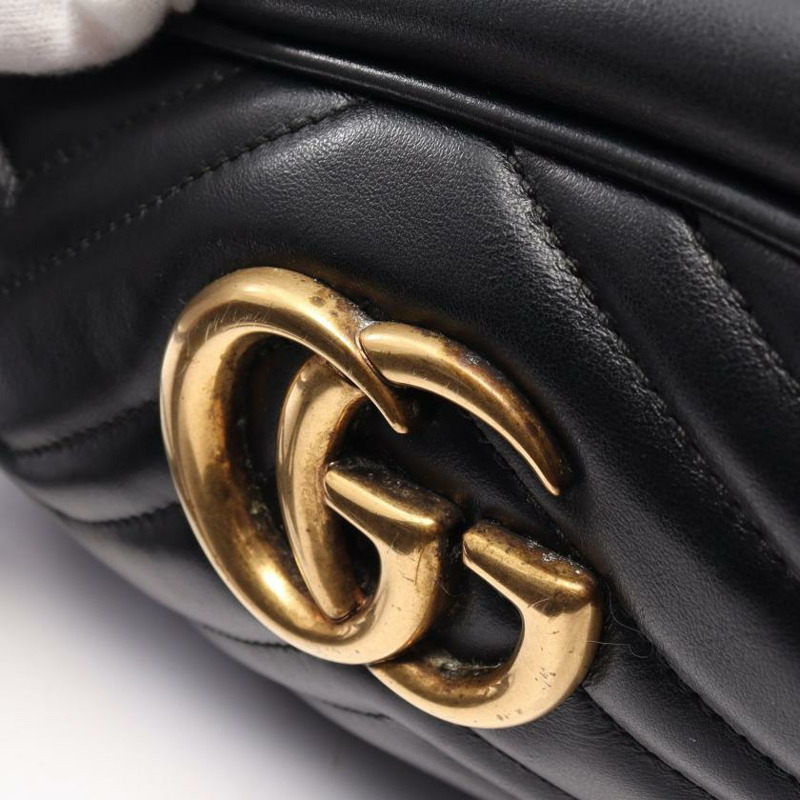 【日本直送】中古GUCCI[B]GG Marmont 鏈條真皮肩包 黑色-6