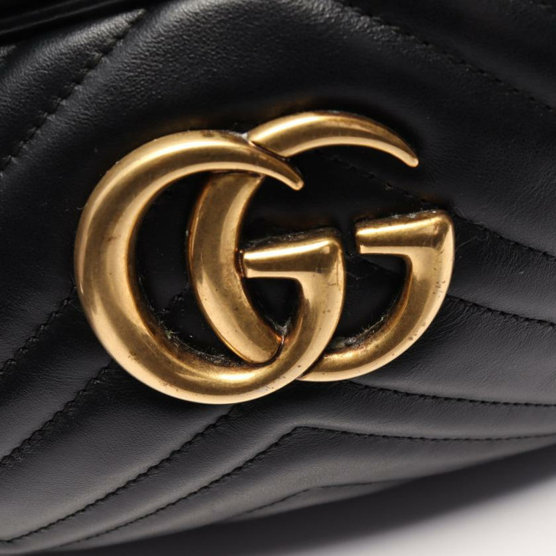【日本直送】中古GUCCI[B]GG Marmont 鏈條真皮肩包 黑色-7