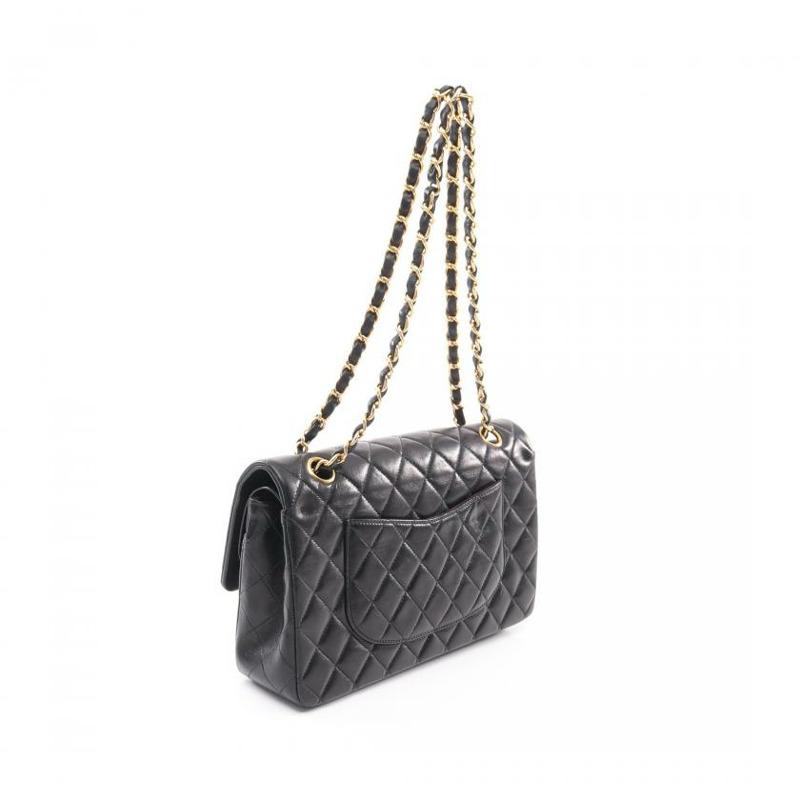【日本直送】中古CHANEL[B]CF 菱格紋 雙翻蓋 雙鏈條肩包 小羊皮 黑色 金色五金-1