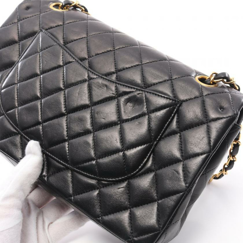 【日本直送】中古CHANEL[B]CF 菱格紋 雙翻蓋 雙鏈條肩包 小羊皮 黑色 金色五金-4