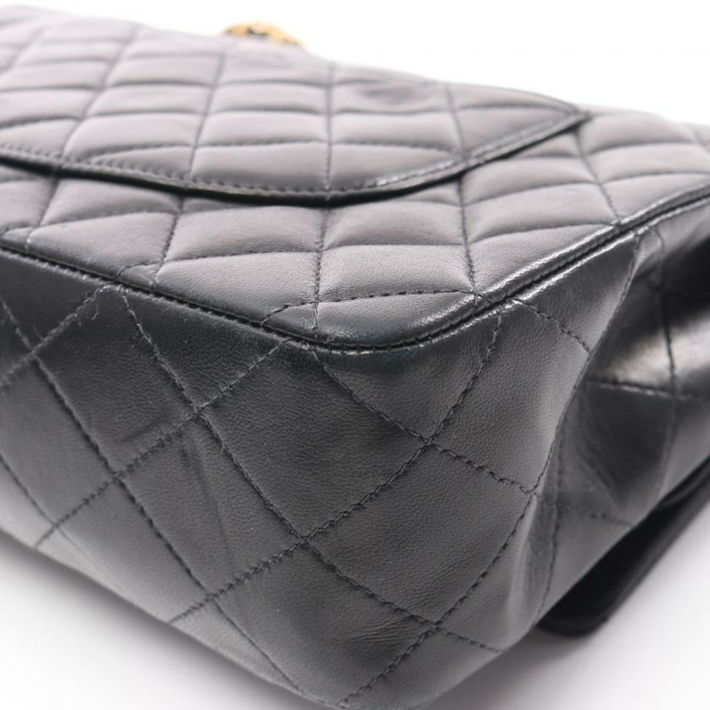 【日本直送】中古CHANEL[B]CF 菱格紋 雙翻蓋 雙鏈條肩包 小羊皮 黑色 金色五金-7
