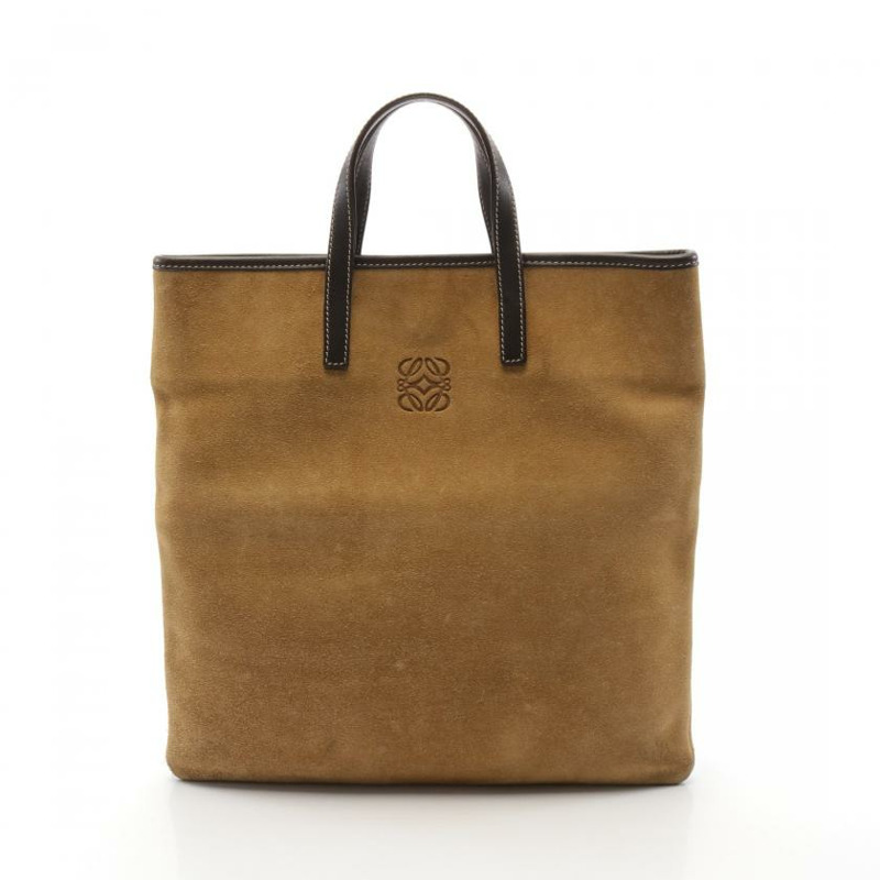 【日本直送】中古LOEWE[B]anagram 手提包 托特包 絨面革 真皮 棕黃色 深棕色-0