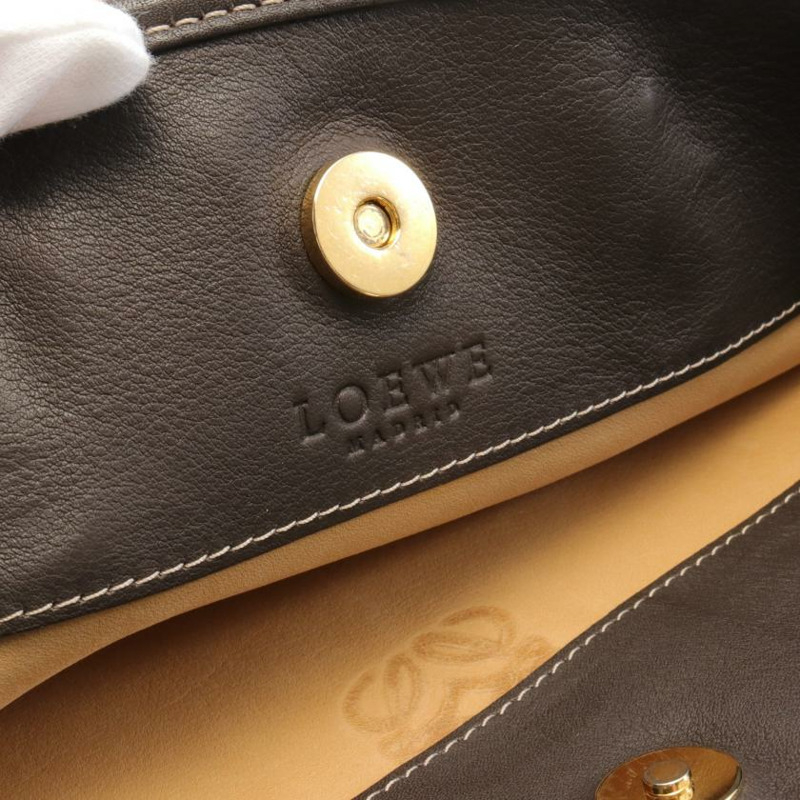 【日本直送】中古LOEWE[B]anagram 手提包 托特包 絨面革 真皮 棕黃色 深棕色-3