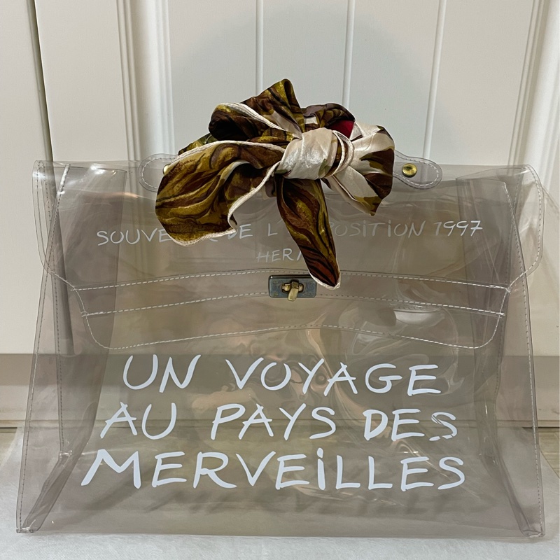 復古vintage中性款愛馬仕HERMES Vinyl Kelly限定紀念款pvc手提包 公事包 側肩包 透明包-0