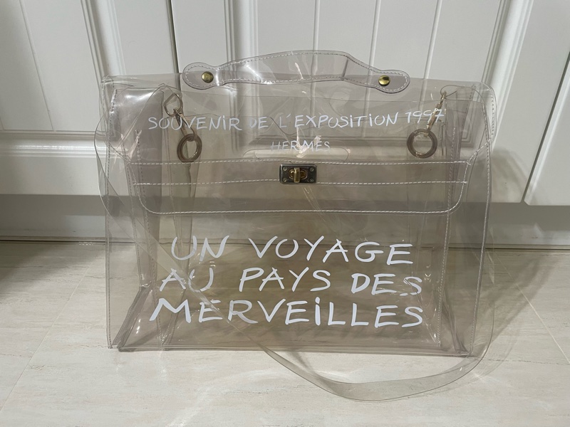 復古vintage中性款愛馬仕HERMES Vinyl Kelly限定紀念款pvc手提包 公事包 側肩包 透明包-2