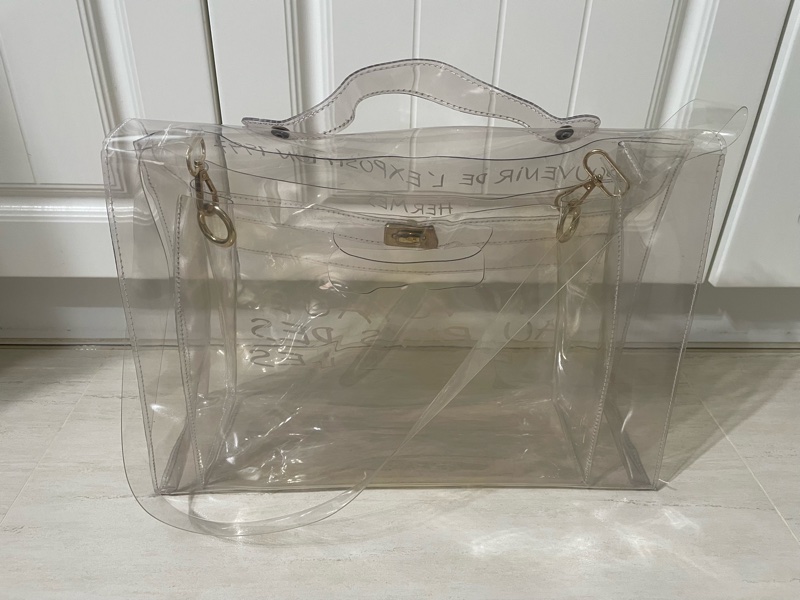 復古vintage中性款愛馬仕HERMES Vinyl Kelly限定紀念款pvc手提包 公事包 側肩包 透明包-3