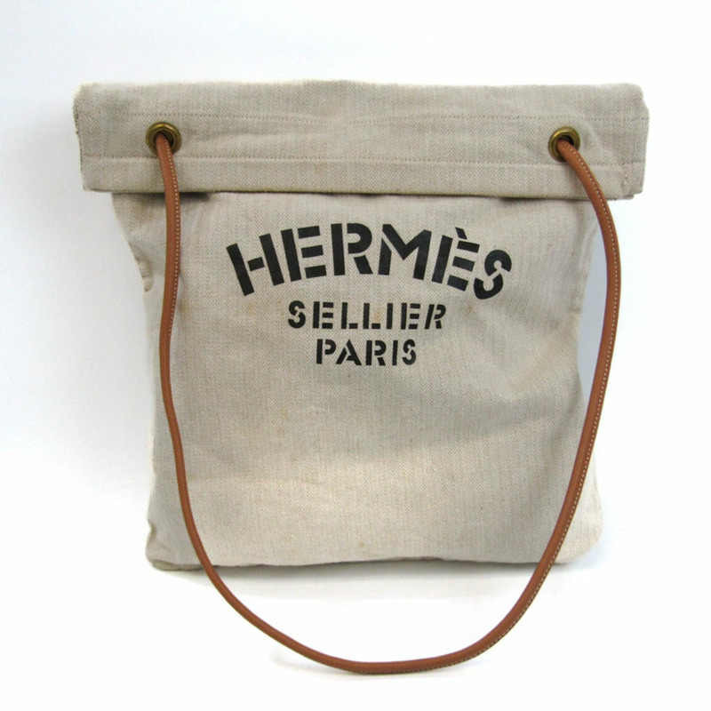 【日本直送】Hermes Aline GM 女士棉質皮革單肩包 棕色，自然色-0