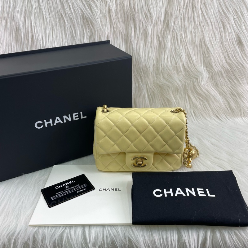 Chanel AS1786 小雞黃奶油黃小羊皮金球方胖子Coco 17｜PopChill
