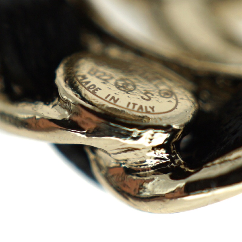 Chanel香奈兒超美黑色皮穿鏈山茶花造形淡金色水鑽cc標誌夾式耳環 耳釦-5