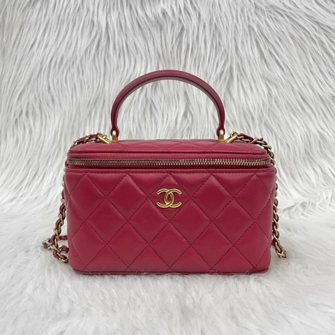 Chanel AP2199 桃粉色羊皮金釦handle化妝箱Vanity