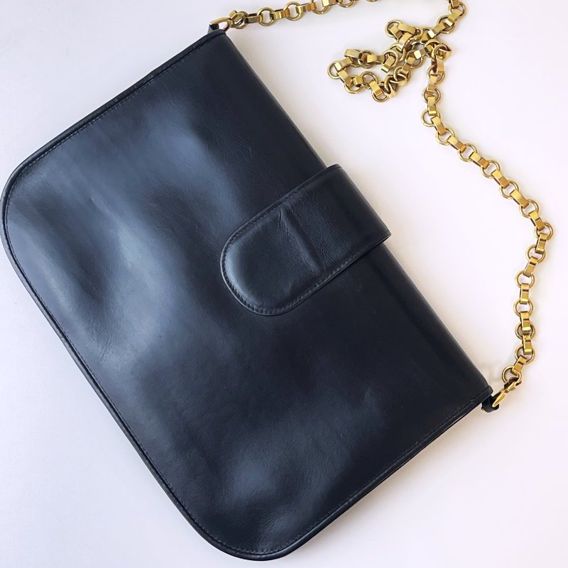 𝗩𝗶𝗻𝘁𝗮𝗴𝗲 𝗚𝘂𝗰𝗰𝗶黑色小牛皮鏈條肩背手拿包-2